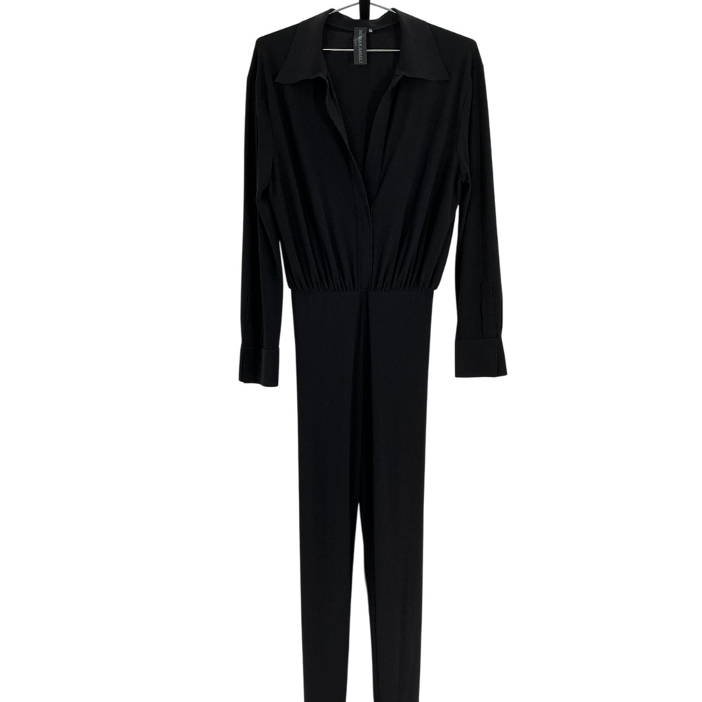 Norma Kamali Sleek Black Shirt Legging Jumpsuit Size S - Picture 2 of 4